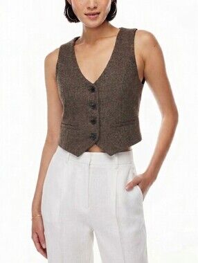 Wilfred Desire Brown Tweed V-Neck Vest